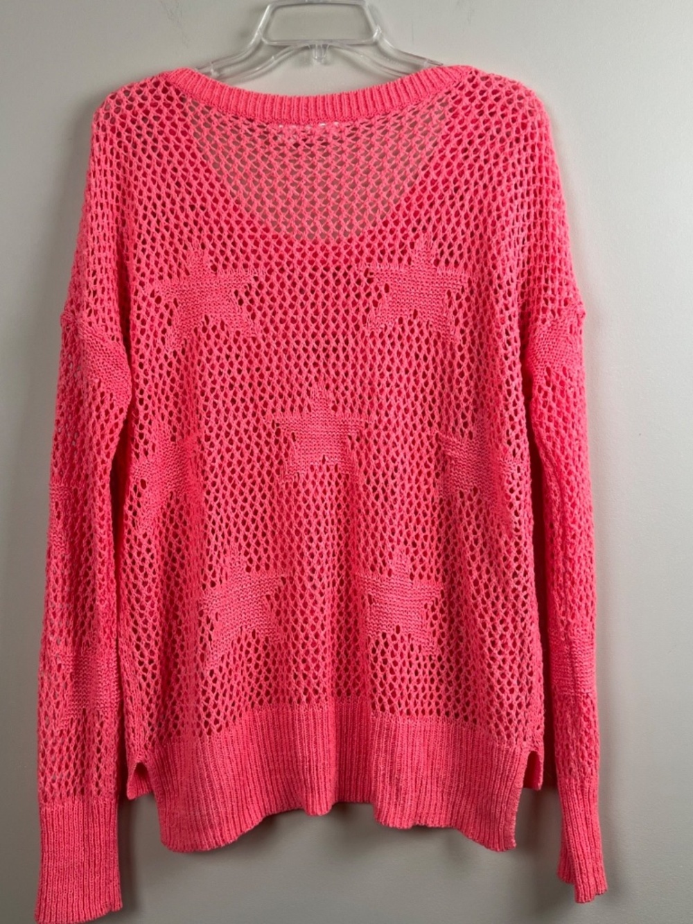 CATO Crochet Knit Sweater Size XL Coral Pullover Star Design Long Sleeve Scoop - Picture 6 of 7